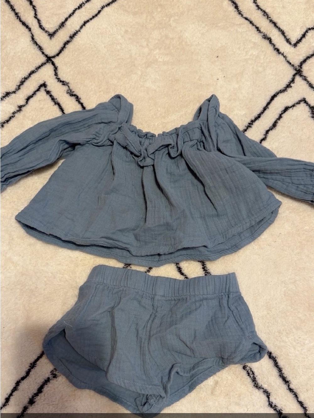 Baby Two-Piece Blue Gauze Top & Shorts Set - Soft Cotton